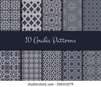 Vector Illustration of Geometric Arabic Seamless Pattern for Design, Website, Background, Banner. Islamic Element for Wallpaper or Textile. White, blue, violet ornament Texture Template