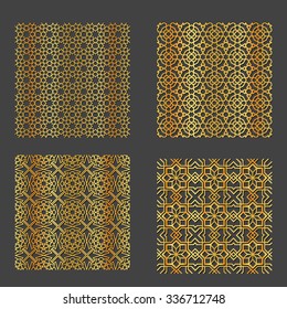 Vector Illustration of Geometric Arabic Seamless Pattern for Design, Website, Background, Banner. Islamic Element for Wallpaper or Textile. Gold ornament Texture Template