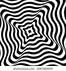 Ilustración vectorial de un fondo geométrico. Textura de rayo abstracto en blanco y negro. Rayas de cebra. Patrón ondulado. Diseño 3D para postales modernas, cubiertas y Anuncios.