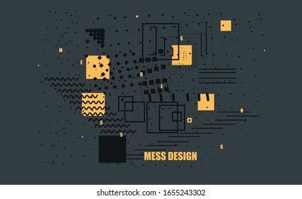 vector illustration. geometric background with randomly arranged geometric shapes, disordered abstract composition. geometric chaos design frame for text