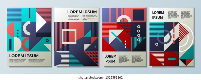 Vector illustration of geometric background with retro texture for cover design. Set of poster template. EPS 10