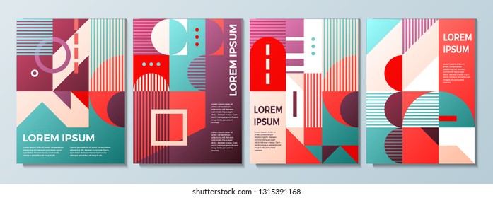 Vector illustration of geometric background with retro texture for cover design. Set of poster template. EPS 10