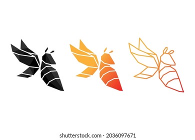 vector illustration of geometric bee logo with gradient color, bee vector icon set