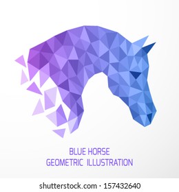 Vector illustration of geometric blue horse