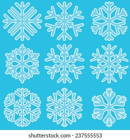 Vector illustration of Geometric blue Snowflakes set