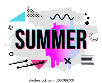 Vector illustration with geometric and brush painted elements, Summer textured background. Poster, card, wallpaper template.
