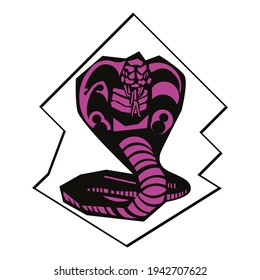 Ilustración vectorial de una cobra geométrica a punto de saltar aislada en blanco. Símbolo de karate para camisas o afiches.	