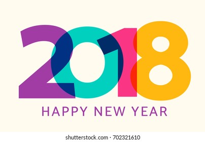 Vector illustration of geometric dynamic holiday greeting card with color numbers 2018 and happy new year text sign isolated on light background