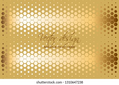 Vector illustration of Geometric figure hexagon. Abstraction. Golden honeycombs on a yellow background. Vector design.