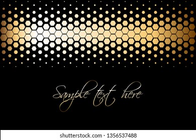 Vector illustration of Geometric figure hexagon. Abstraction. Golden honeycombs on a black background. Golden texture. Vector design.