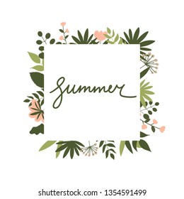 Vector illustration - geometric and floral  template frame for card, social media, poster, invation etc.