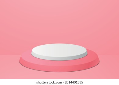 Vector illustration with geometric form in minimal style Bunk white and pink podium on bright pink background