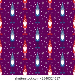 Vector illustration. Geometric gnome Santa Claus seamless pattern cartoon on bright background.