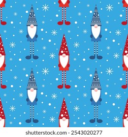 Vector illustration. Geometric gnome Santa Claus seamless pattern cartoon on bright background.