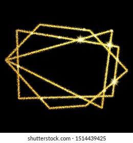 Vector illustration. Geometric gold glitter polygonal linear frame. Cristal shape. For design greeting cards.