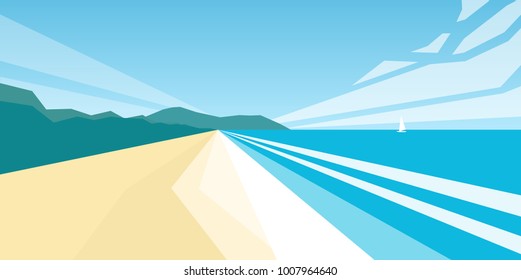 Vector illustration: Geometric graphic summer landscape with ocean tropical beach.