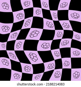 Ilustración vectorial groovía geométrica sin costura con flores de margarita. Cuadrícula tripartita