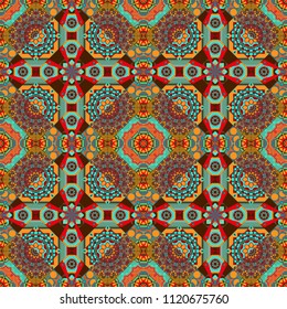 Vector illustration. Geometric hipster tiles background. Abstract retro seamless pattern of geometric shapes. Colorful mosaic backdrop in yellow, blue and beige colors.