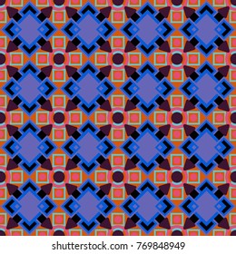 Vector illustration. Geometric hipster tiles background. Colorful mosaic backdrop in violet, orange and blue colors. Abstract retro seamless pattern of geometric shapes.