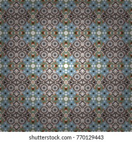 Vector illustration. Geometric hipster tiles background. Colorful mosaic backdrop in blue, beige and gray colors. Abstract retro seamless pattern of geometric shapes.