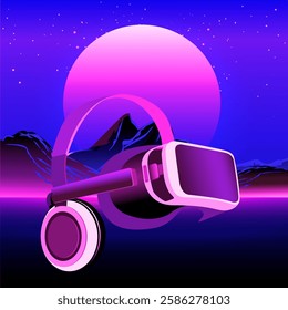Vector illustration of geometric land caps of past and future.
