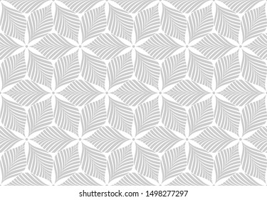 Vector illustration of geometric leaves seamless pattern. gray and white floral organic background.