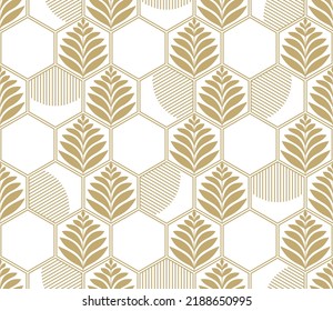 Vector illustration of geometric leaves seamless pattern. Floral organic background.