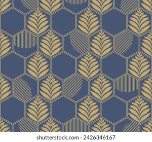 Vector illustration of geometric leaves seamless pattern. Floral organic background.