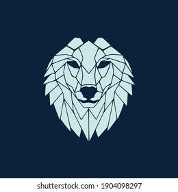 Ilustración vectorial de la cabeza geométrica del león sobre el fondo negro