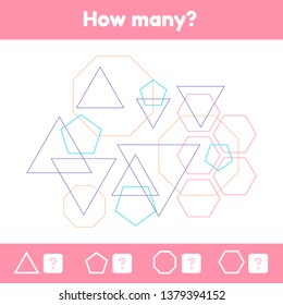 Vector illustration. Geometric logical educational game for children of preschool and school age. How many figures?