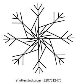 Vector illustration of a geometric minimalistic snowflake on a white isolated background. Abstract winter doodle for icons, decor and Christmas decorations