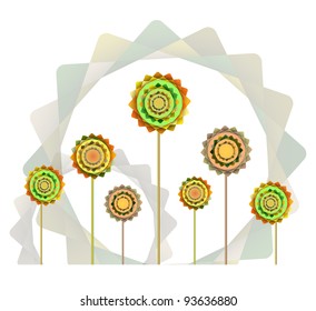 vector illustration of  geometric orange and green  flowers  background