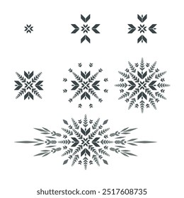 Vector illustration of geometric patterns, elements, and gestures. Retro abstract design, embroidery, collection of contemporary shapes for decoration, fabric patterns, backgrounds, rugs, and clothing