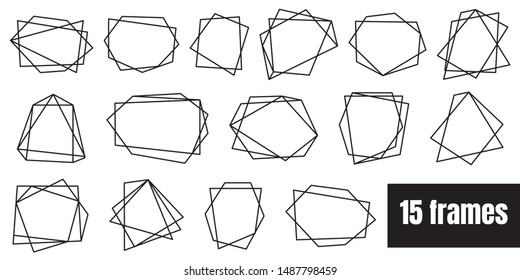 Vector illustration. Geometric polygonal black linear frame. Set cristal shapes. For design greeting cards.