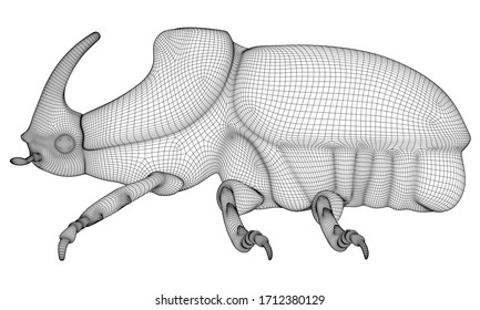 Vector illustration of a geometric polygonal rhinoceros beetle. Abstract linear insect.