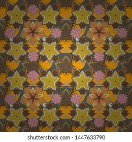 Vector illustration. Geometric repeating seamless pattern with hexagon shapes in gray, brown and yellow gradient.