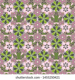Vector illustration. Geometric repeating seamless pattern with hexagon shapes in beige, green and gray gradient.