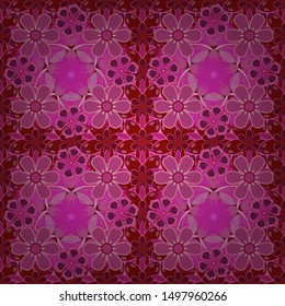 Vector illustration. Geometric repeating seamless pattern with hexagon shapes in red, purple and pink gradient.