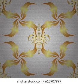 Vector illustration. Geometric repeating seamless pattern with hexagon shapes in gold gradient on a gray background.