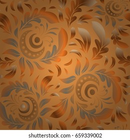 Vector illustration. Geometric repeating seamless pattern with hexagon shapes in beige, brown and orange gradient.