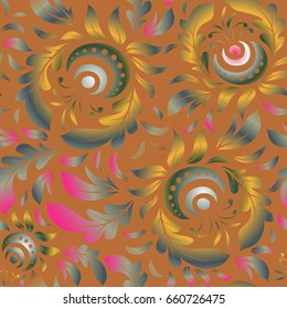 Vector illustration. Geometric repeating seamless pattern with hexagon shapes in pink and brown gradient.