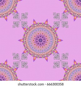 Vector illustration. Geometric repeating seamless pattern with hexagon shapes in violet, yellow and green gradient.