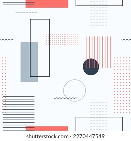 Ilustración vectorial. Fondo geométrico transparente. Patrón de Memphis. Concepto plano. Moda 80, 90. Gráfico retro funky. Elemento de ilustración de impresión vintage. Repetir la pancarta. Fondo de color mínimo