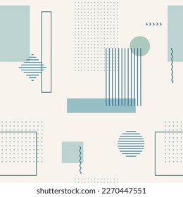 Vector illustration. Geometric seamless background. Memphis pattern. Flat concept. Fashion 80s, 90s. Retro funky graphic. Vintage print illustration element. Repeat banner. Minimalist color backdrop