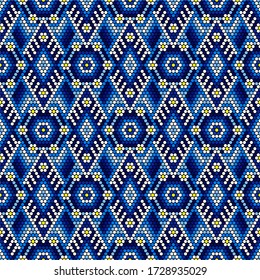 vector illustration of geometric seamless pattern inspired in mexican handmade huichol crafts style. Can be tiled