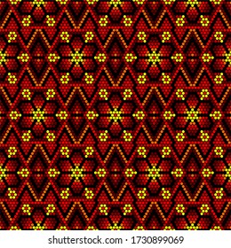 vector illustration of geometric seamless pattern inspired in mexican huichol art style. Can be tiled