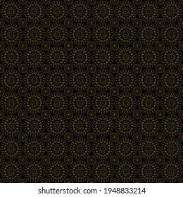 Vector illustration of a geometric seamless pattern, round gold elements on a black background. Design for textiles, fabrics, wallpaper, interior items, templates, layouts, websites
