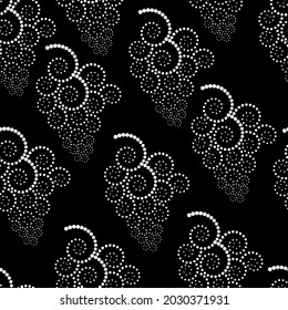 Vector illustration. Geometric seamless pattern. Monochrome dots in the form of a spiral. Spotted black and white background. Abstract branch of grapes, consisting of dots, dotted line.