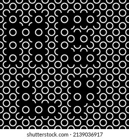 Vector illustration. Geometric seamless pattern. Contour circle and semicircle in the form of a rhombus. Spotted black - white background. Simple abstract background with polka dots.