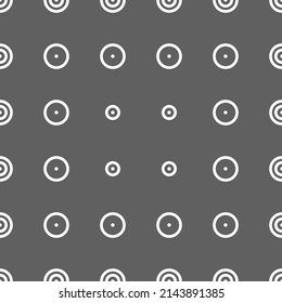 Vector illustration. Geometric seamless pattern. Solid dots and rhombus-shaped linear circles. Spotted gray and white background. Simple monochrome abstract pattern.